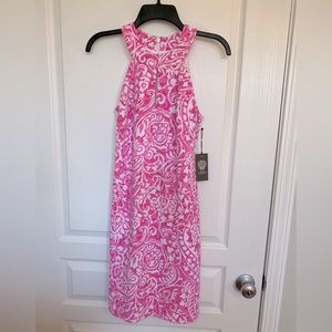 Vince Camuto pink and white printed sleeveless dress.